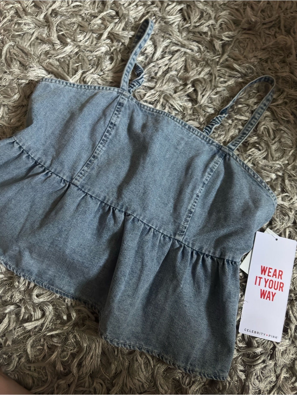 Celebrity Pink Light Blue Denim Peplum Tank